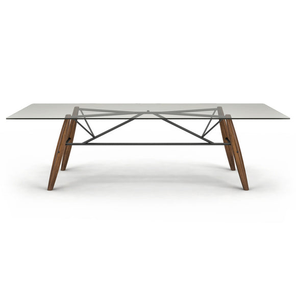 Connection Glass Top Walnut Dining Table