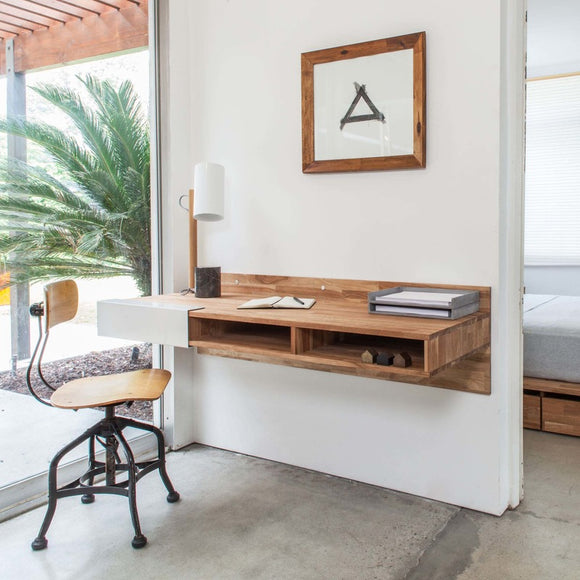 Floating Wall Mounted Desk With 2 Drawers, Hanging Shelf With Storage 