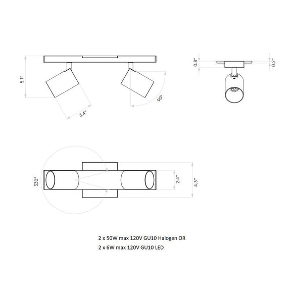 Bronze / Two Lights Ascoli Track Light OPEN BOX