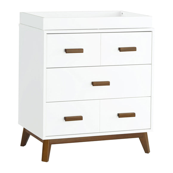 dresser with changing table Babyletto Scoot 3-Drawer Changer Dresser, White/ Washed Natural
