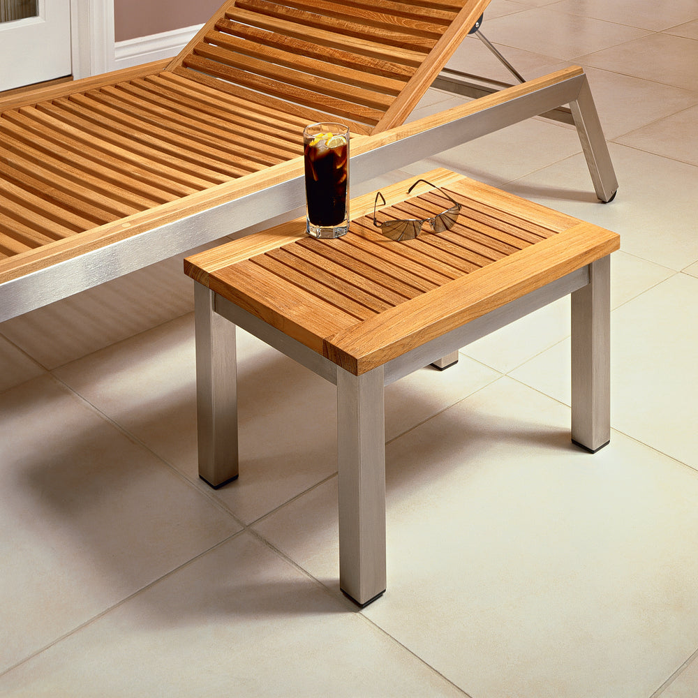 Equinox Rectangular Lounger Outdoor Side Table - Teak Top
