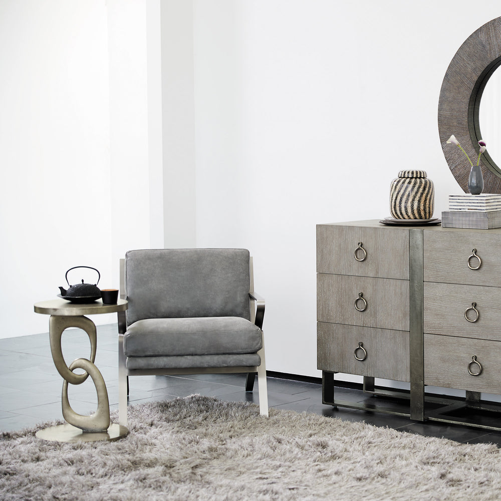 Linea Metal Round Chairside Table with Interlocking Shape