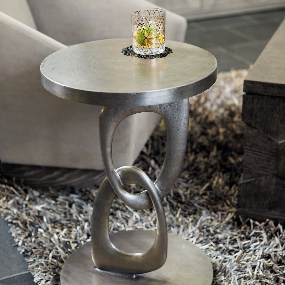 Linea Metal Round Chairside Table with Interlocking Shape