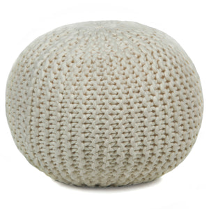 Textured Contemporary Wool Pouf - Ivory