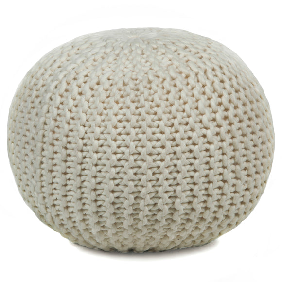 Textured Contemporary Wool Pouf - Ivory