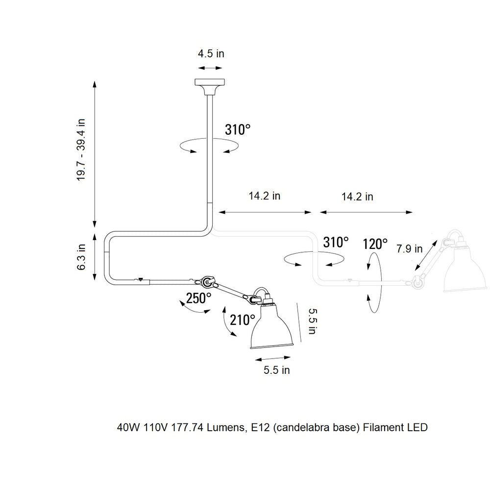 Lampe Gras N°312 Semi Flush Mount