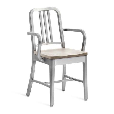 Navy Armchair with Natural Wood Seat