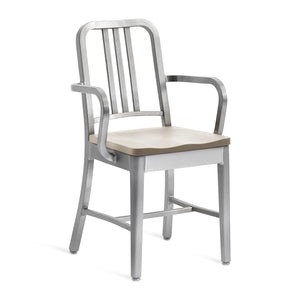 Navy Armchair with Natural Wood Seat