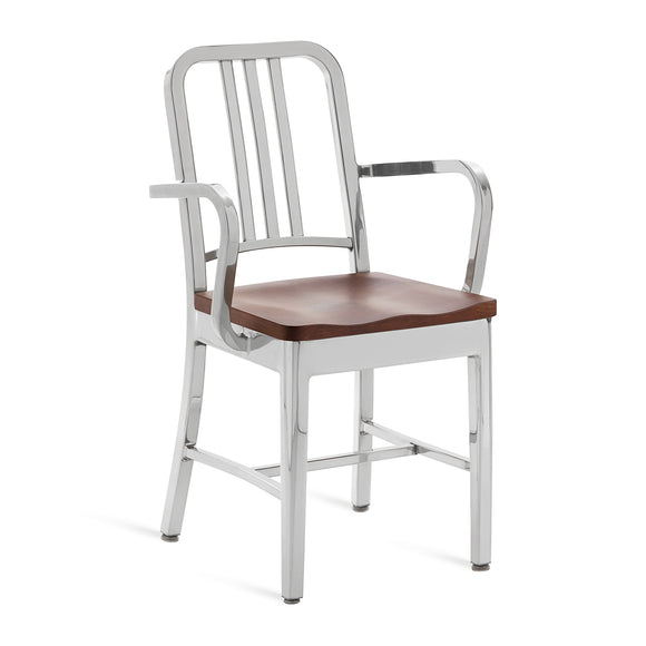 Navy Armchair with Natural Wood Seat