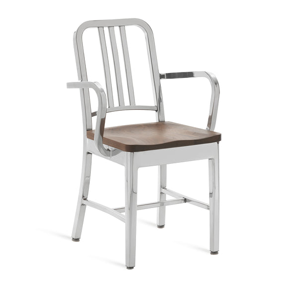 Navy Armchair with Natural Wood Seat