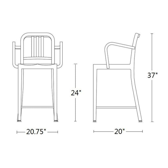 Navy Stool with Arms & Wood Seat