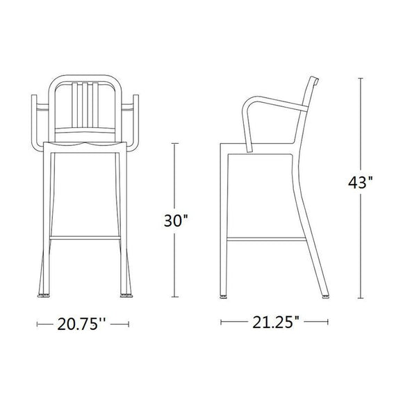 Navy Stool with Arms & Wood Seat