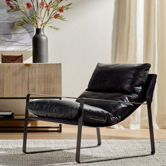 Leather sling lounge shop chair