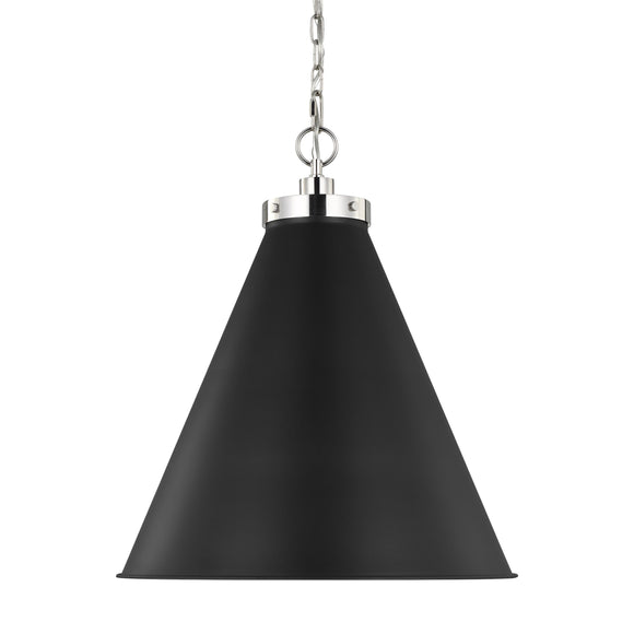 Wellfleet Cone Pendant Light Midnight Black Burnished Brass Large