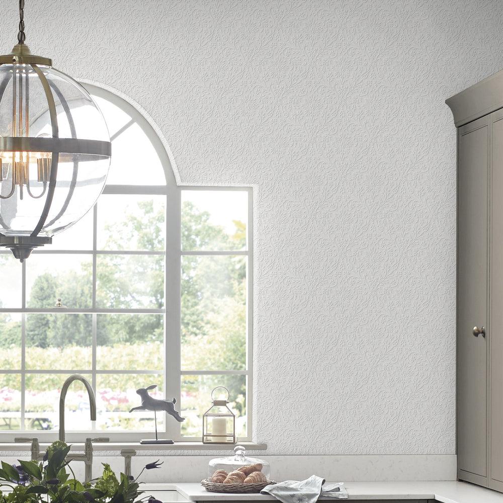 Laura Ashley Annecy Paintable White Wallpaper Wallpaper