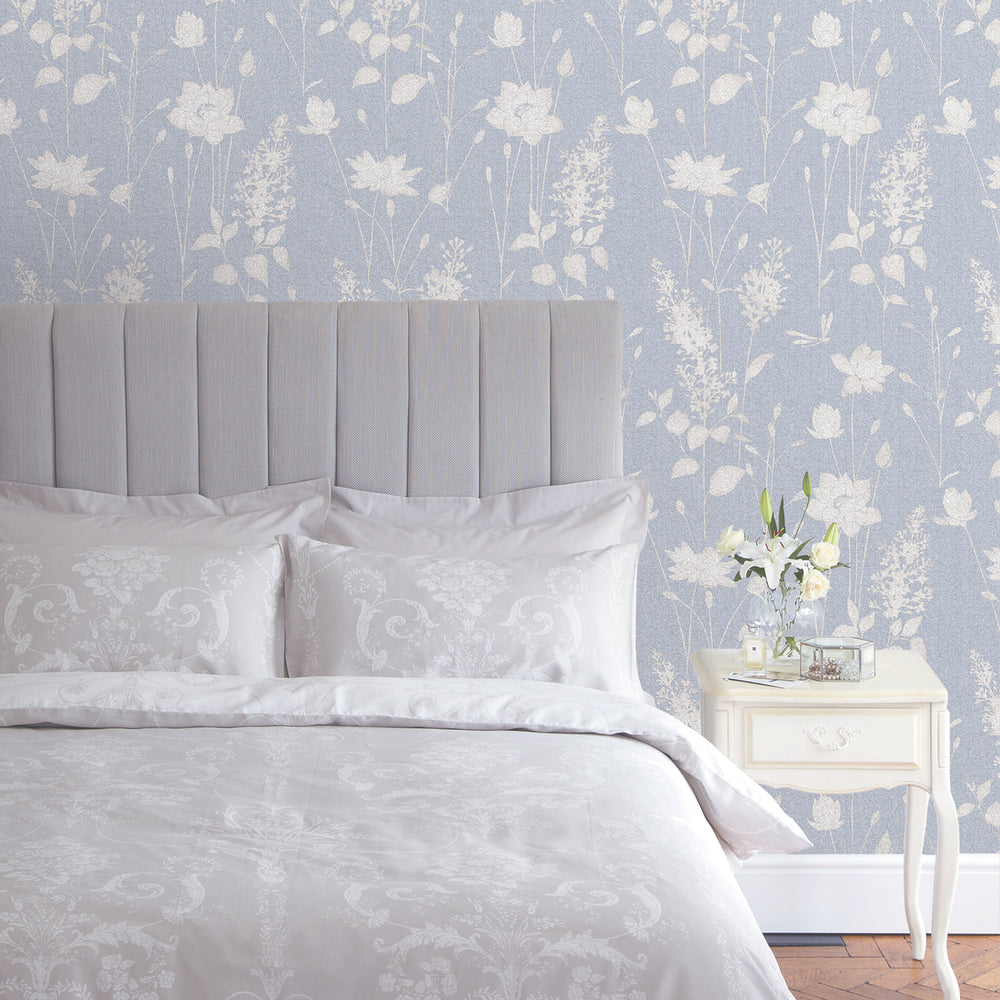 Laura Ashley Dragonfly Garden Chalk Blue Wallpaper Wallpaper