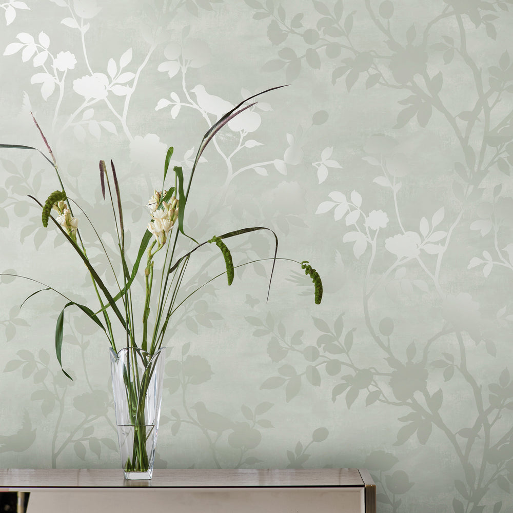 Laura Ashley Eglantine Silhouette Eau de Nil Wallpaper Wallpaper