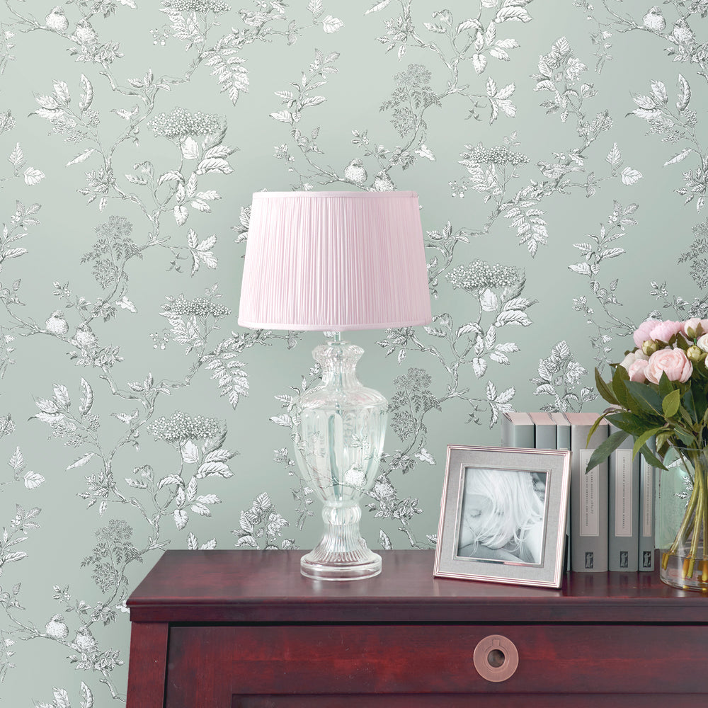 Laura Ashley Elderwood Duck Egg Wallpaper Wallpaper