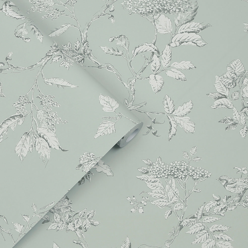 Laura Ashley Elderwood Duck Egg Wallpaper Wallpaper
