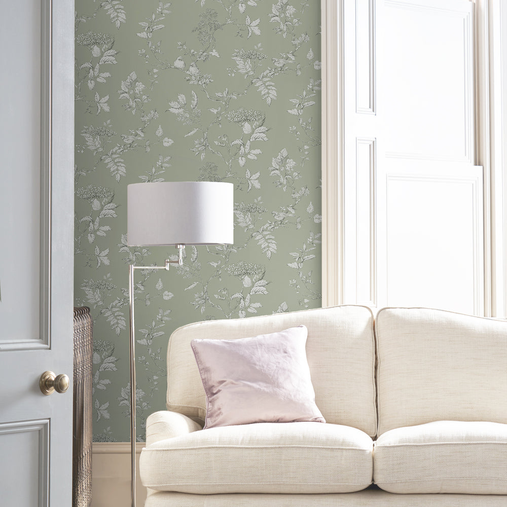 Laura Ashley Elderwood Duck Egg Wallpaper Wallpaper