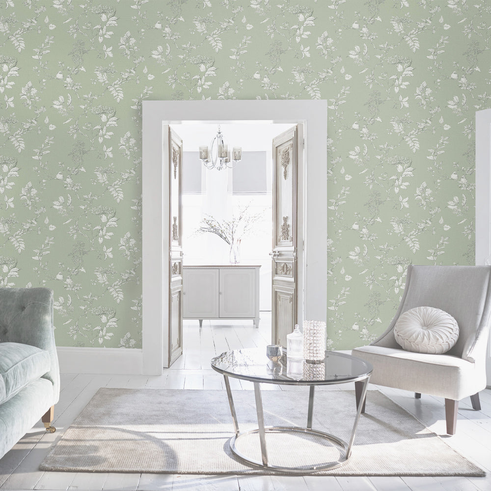 Laura Ashley Elderwood Duck Egg Wallpaper Wallpaper