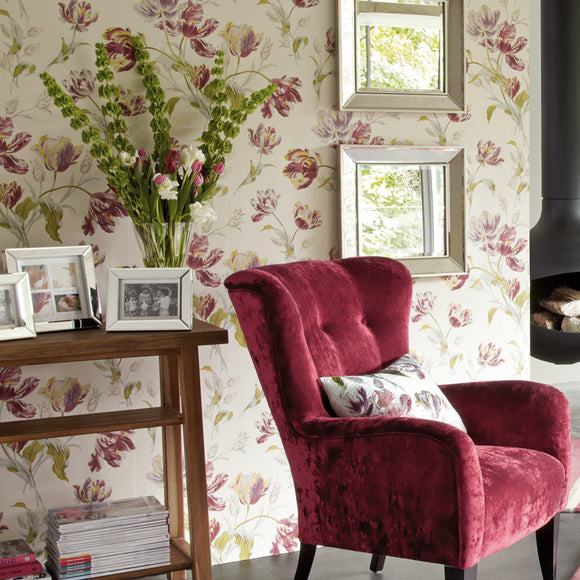 Laura Ashley Gosford Cranberry Wallpaper Wallpaper