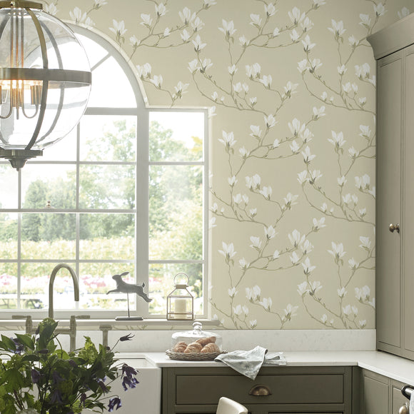 Laura Ashley Magnolia Grove Dusky Seaspray Wallpaper Wallpaper