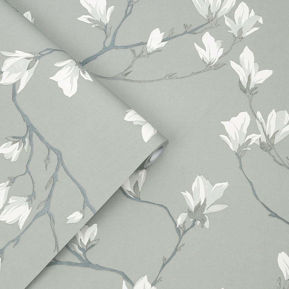 Laura Ashley Magnolia Grove Dusky Seaspray Wallpaper