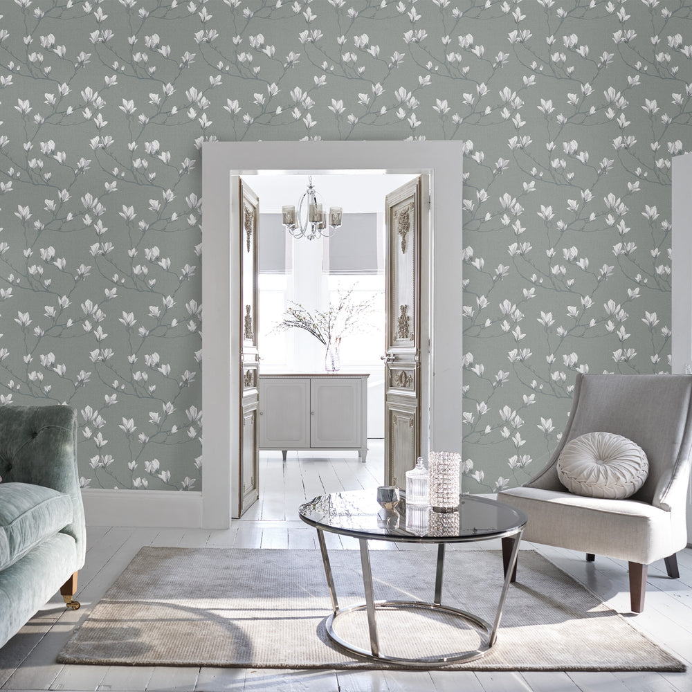 Laura Ashley Magnolia Grove Dusky Seaspray Wallpaper