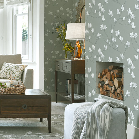 Laura Ashley Magnolia Grove Dusky Seaspray Wallpaper Wallpaper