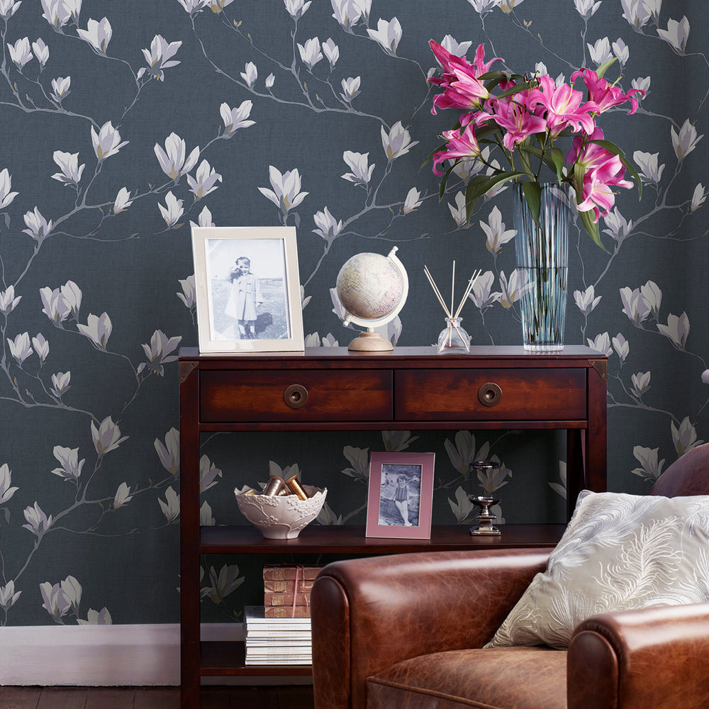 Laura Ashley Magnolia Grove Dusky Seaspray Wallpaper