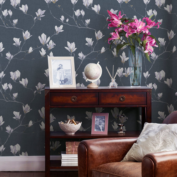 Laura Ashley Magnolia Grove Dusky Seaspray Wallpaper Wallpaper
