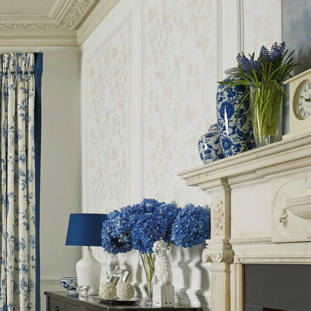 Laura Ashley Oriental Garden Pearlescent White Wallpaper Wallpaper