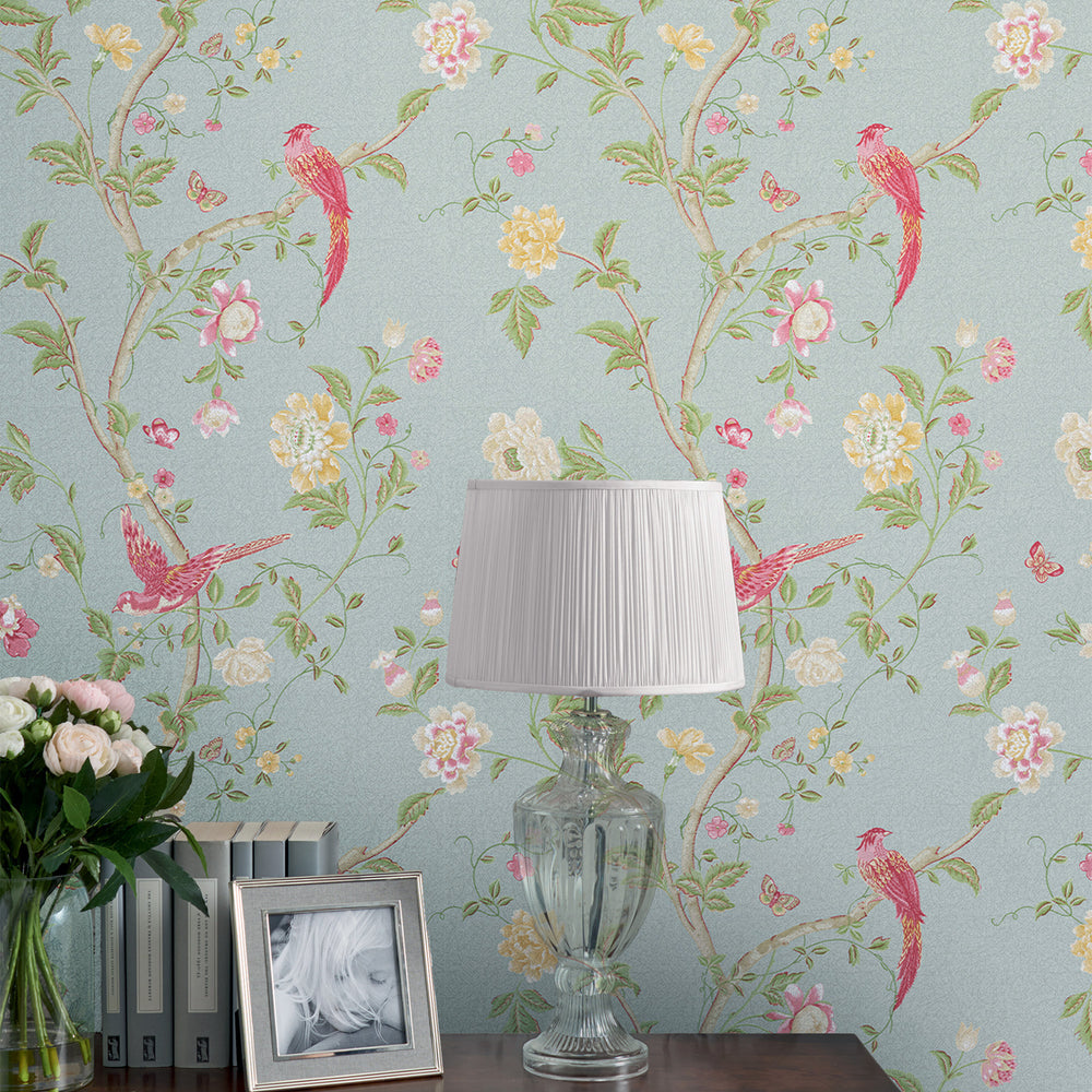 Laura Ashley Summer Palace Duck Egg Wallpaper Wallpaper
