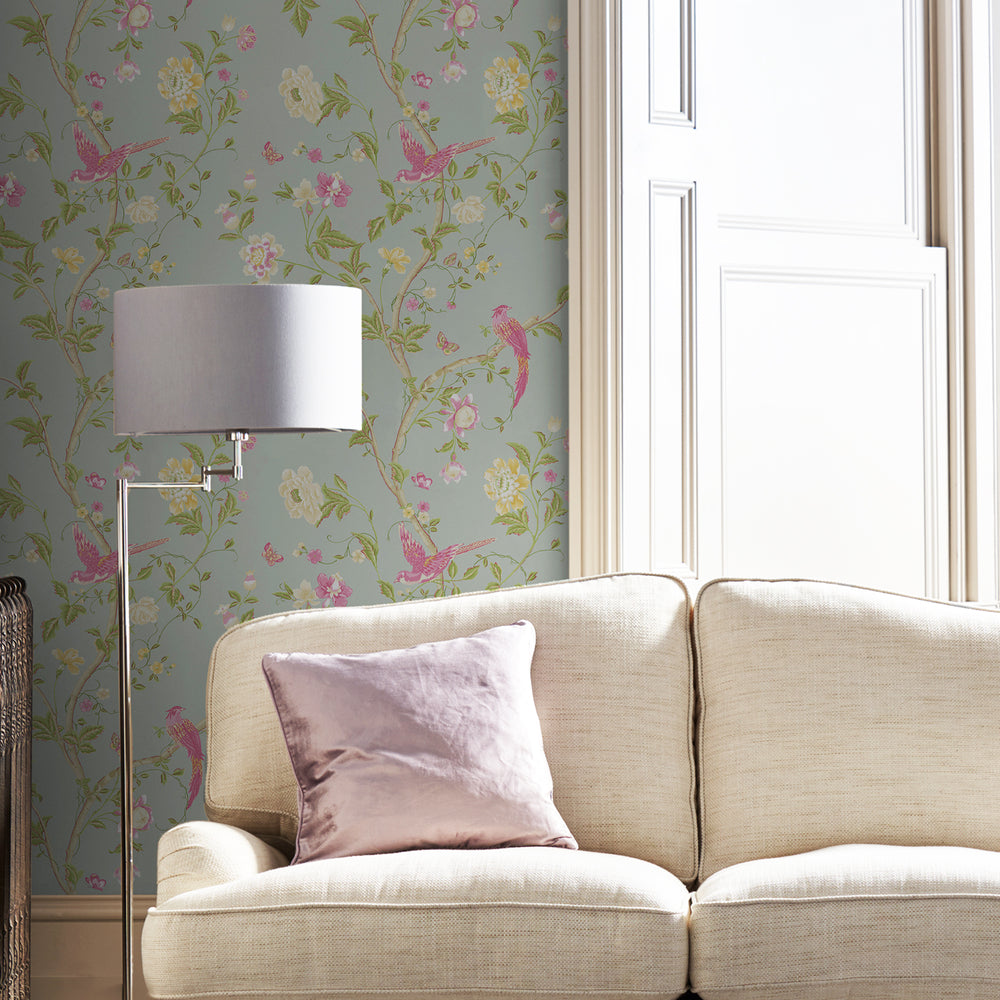 Laura Ashley Summer Palace Duck Egg Wallpaper Wallpaper