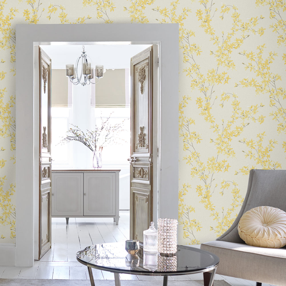 Laura Ashley Forsythia Steel Wallpaper Wallpaper