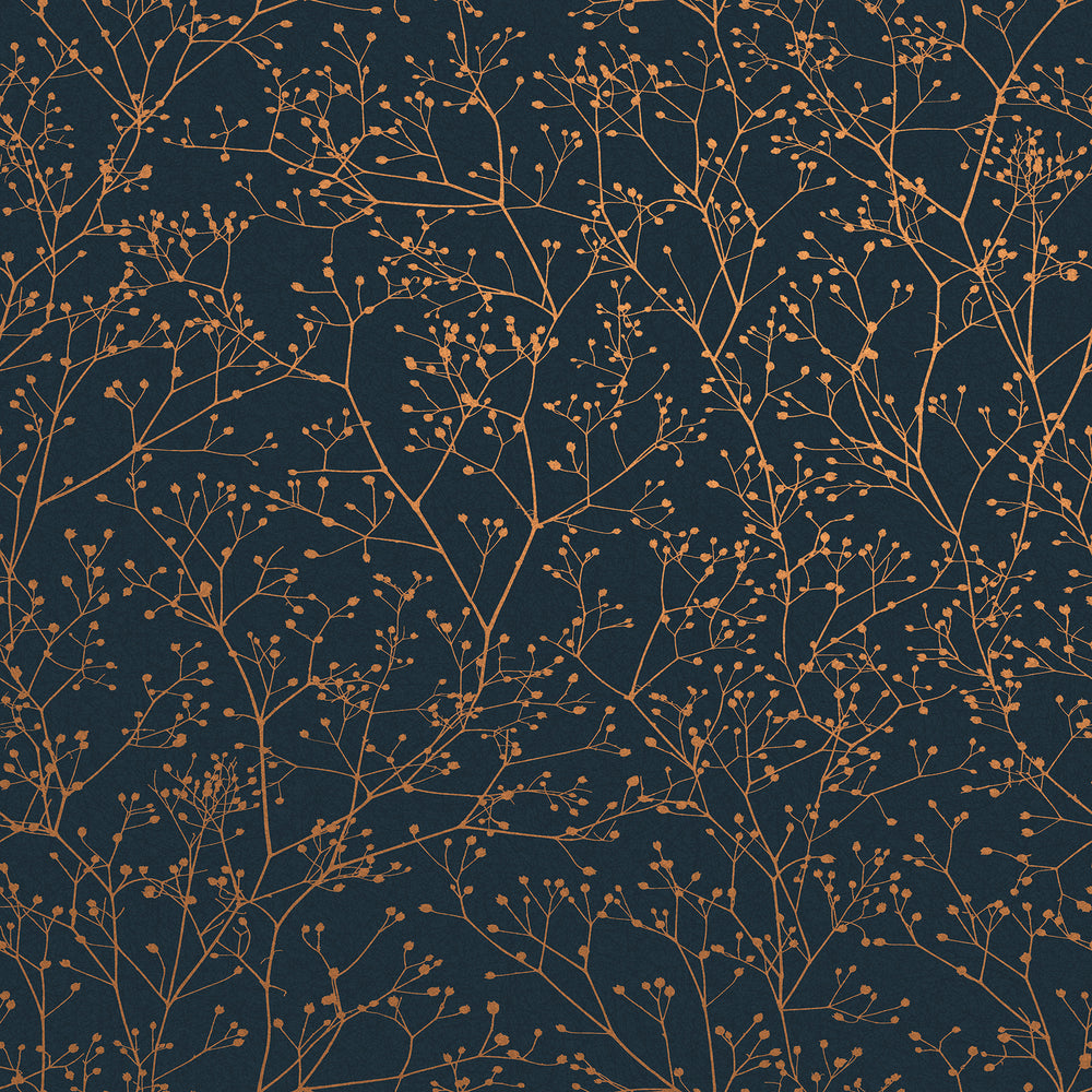 Clarissa Hulse Gypsophila Airforce Blue and Soft Gold Wallpaper