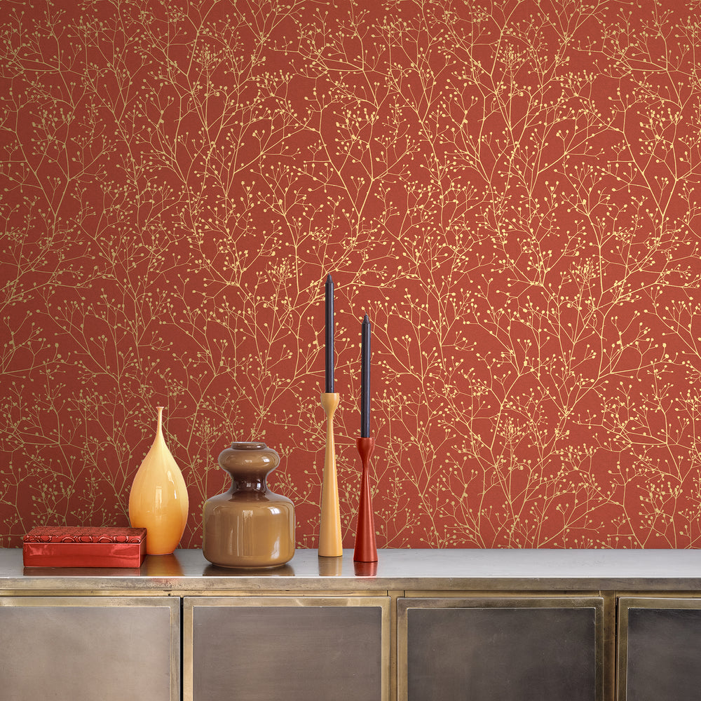 Clarissa Hulse Gypsophila Airforce Blue and Soft Gold Wallpaper