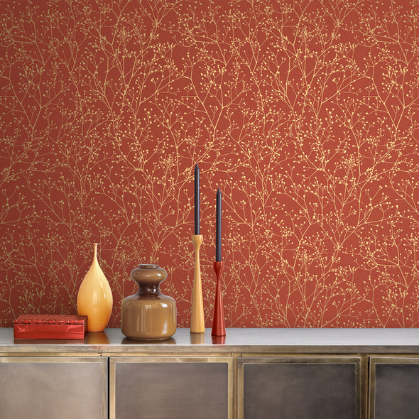 Clarissa Hulse Gypsophila Airforce Blue and Soft Gold Wallpaper