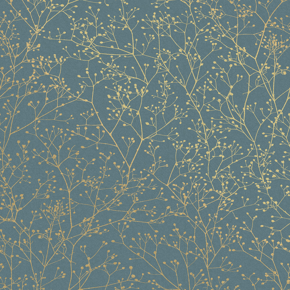 Clarissa Hulse Gypsophila Airforce Blue and Soft Gold Wallpaper