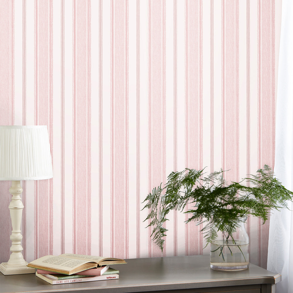 Laura Ashley Heacham Stripe Wallpaper Blush Wallpaper