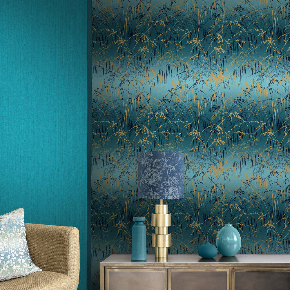 Clarissa Hulse Meadow Grass Damson and Soft Gold Wallpaper