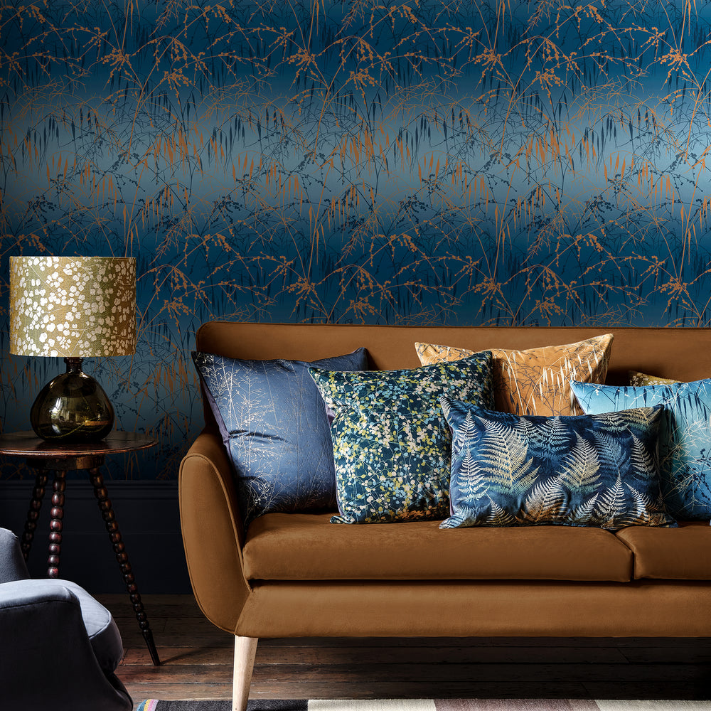 Clarissa Hulse Meadow Grass Damson and Soft Gold Wallpaper