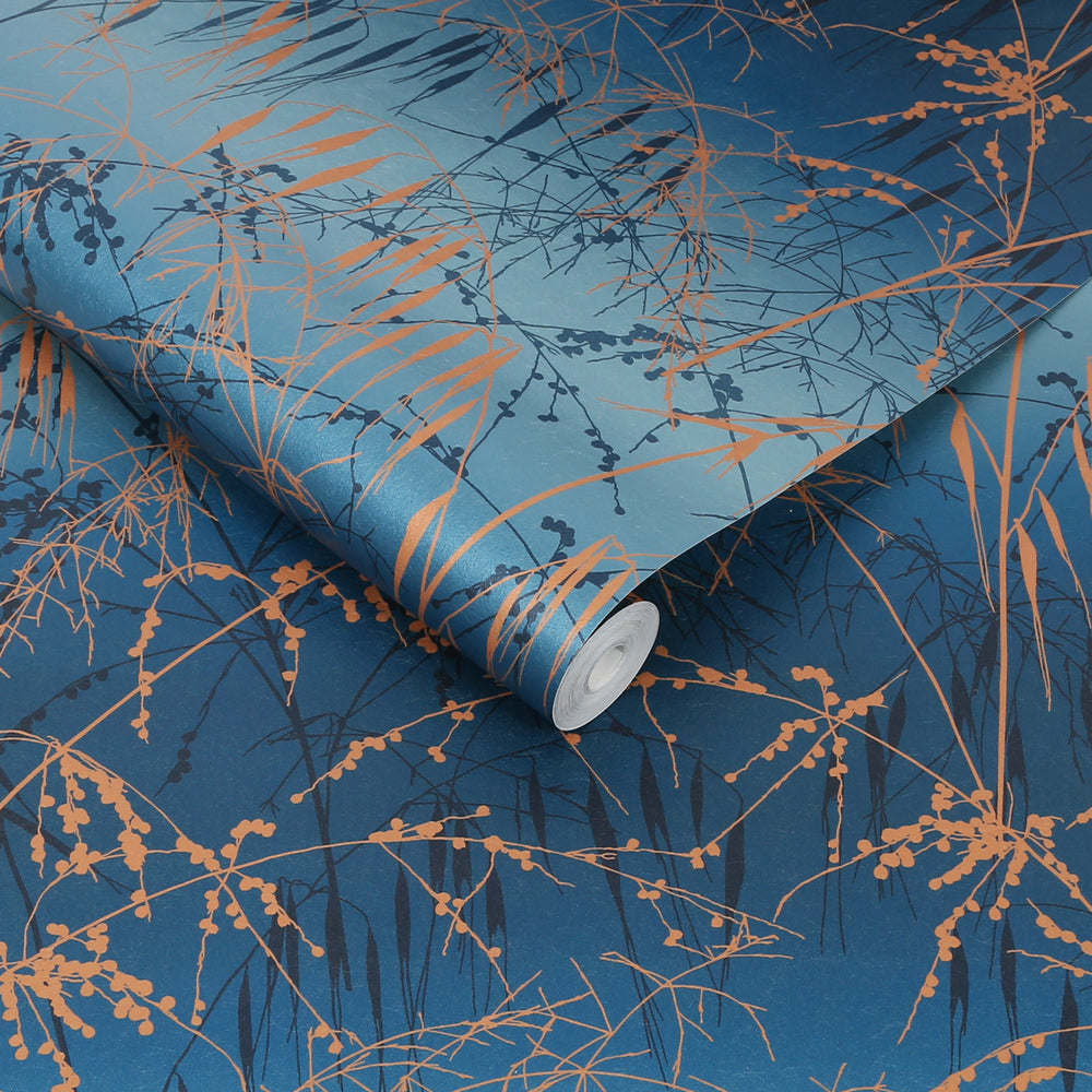 Clarissa Hulse Meadow Grass Damson and Soft Gold Wallpaper