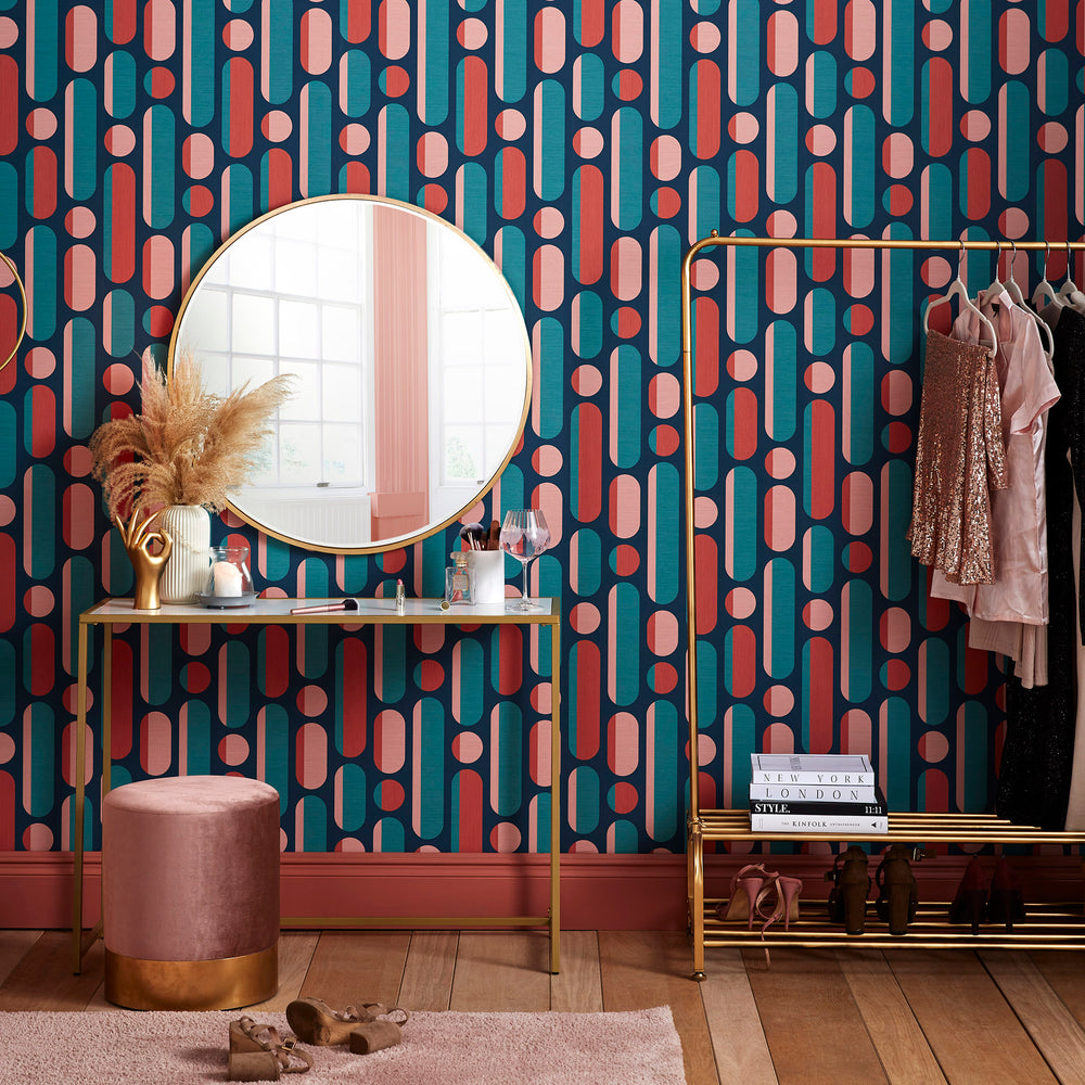 Envy Morse Coral/Navy Wallpaper