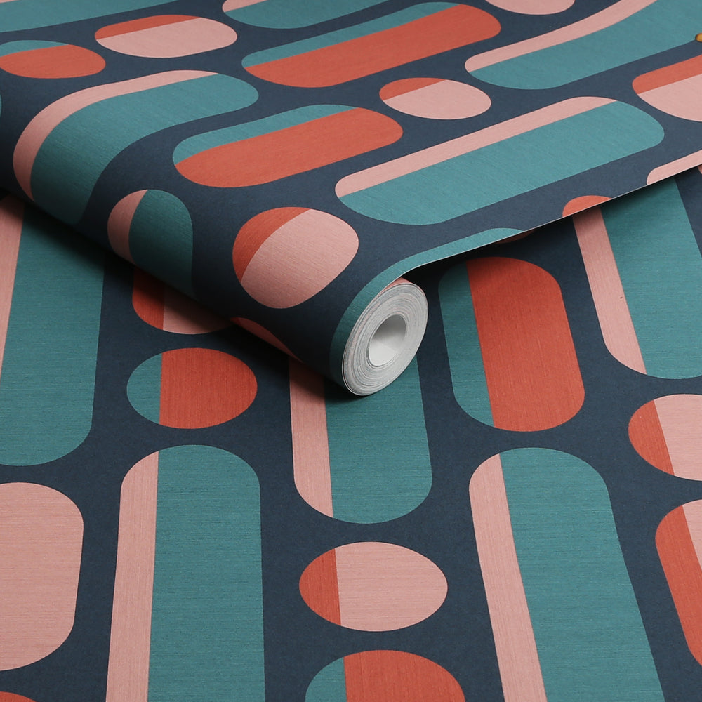 Envy Morse Coral/Navy Wallpaper