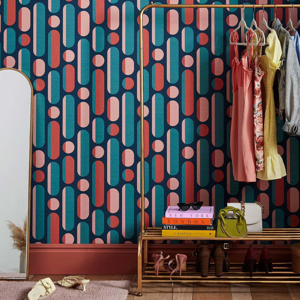 Envy Morse Coral/Navy Wallpaper
