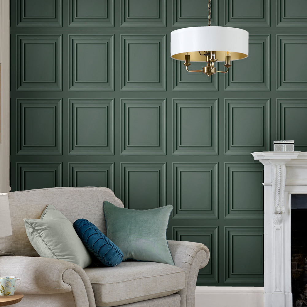 Laura Ashley Laura Ashley Redbrook Wood Panel Dark Seaspray Wallpaper Wallpaper