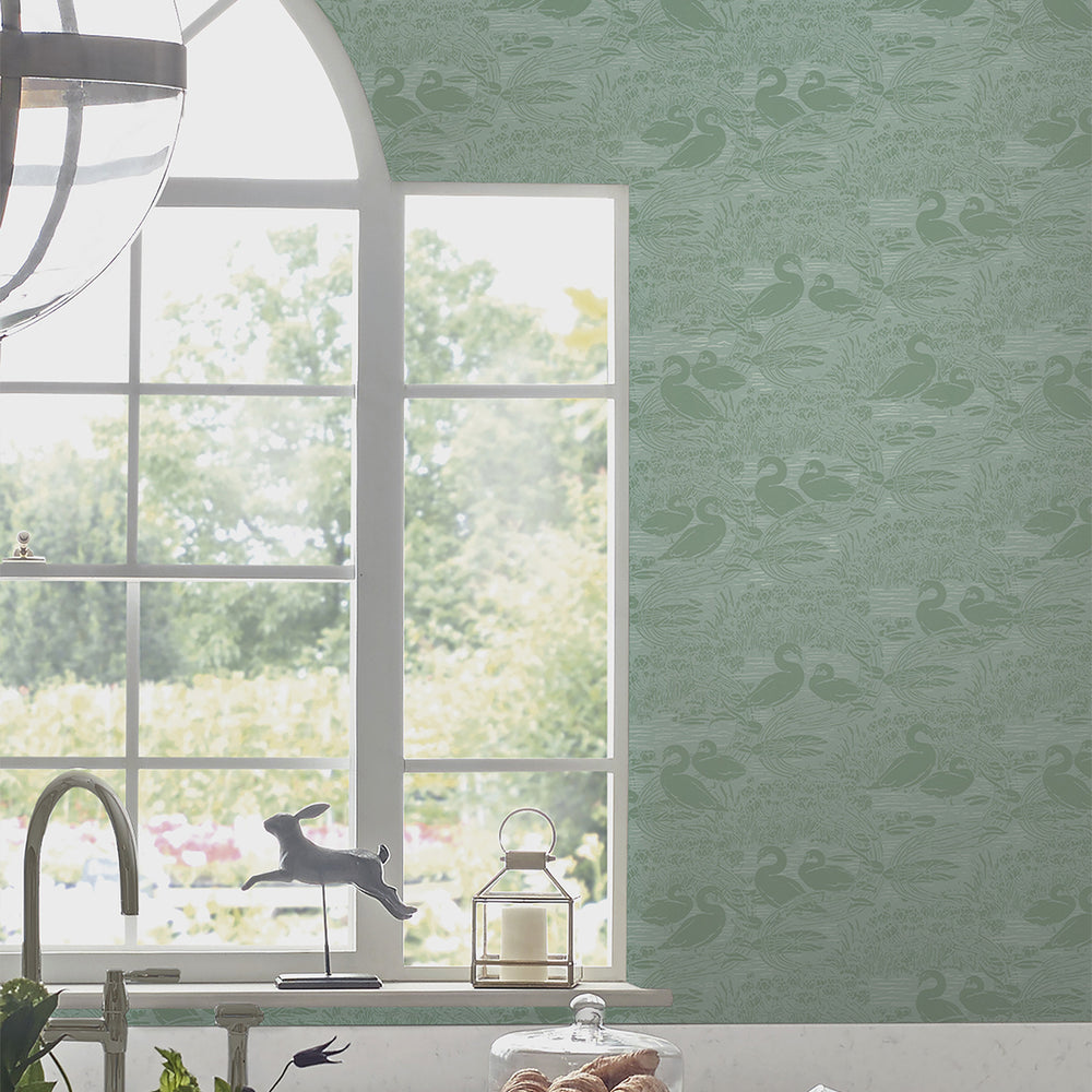 Laura Ashley Swans Wallpaper Dove Grey Wallpaper
