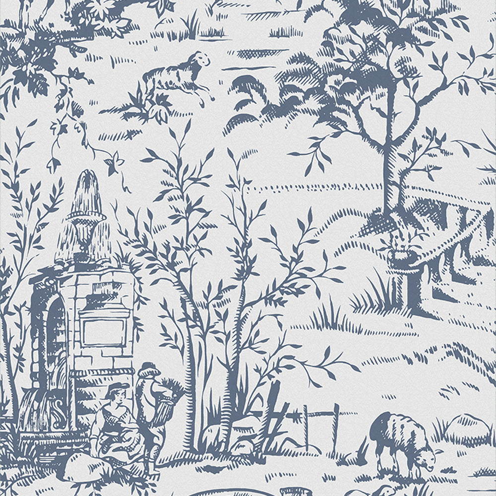 Laura Ashley Toile de Jouy Wallpaper Dark Seaspray Blue Wallpaper